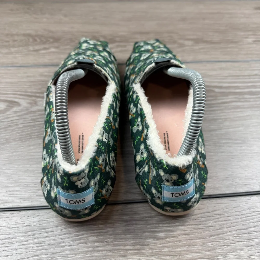 TOMS Womens Alpargata Faux Fur Koala Print Slip On Green 8.5